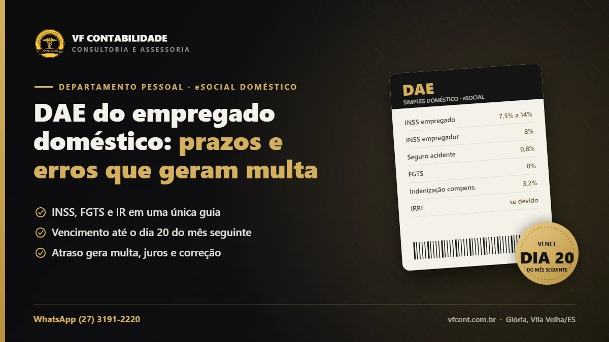 Arte da VF Contabilidade: DAE do empregado doméstico, prazos e erros que geram multa