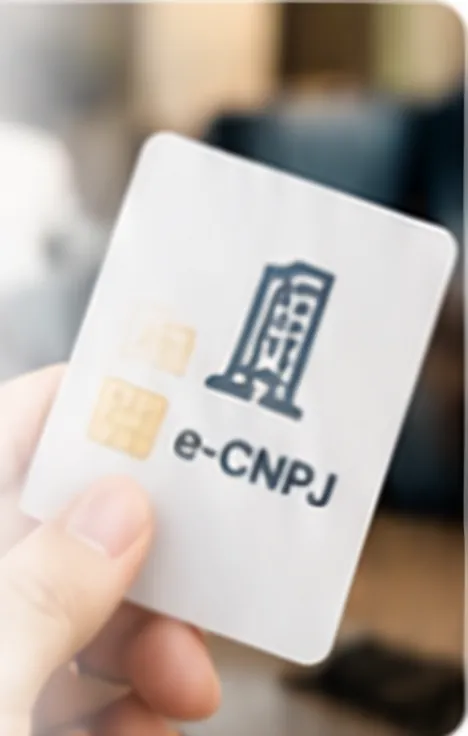 Mão segurando cartão de certificado digital e-CNPJ