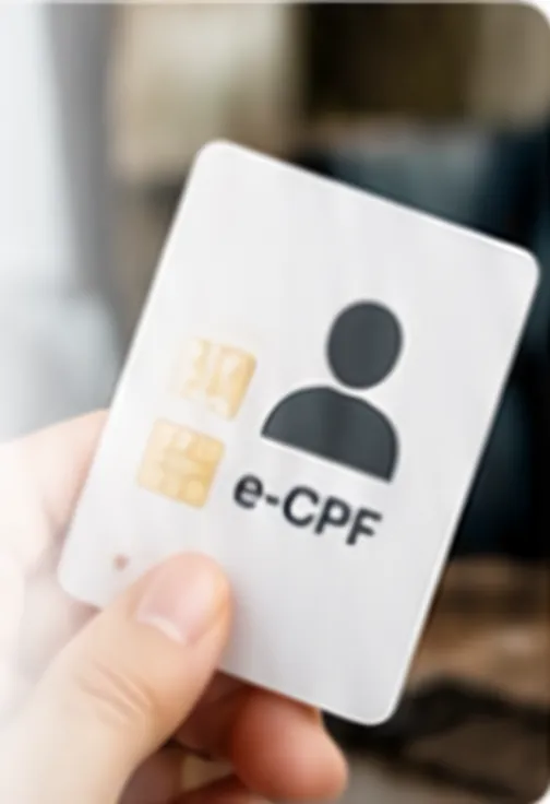 Mão segurando cartão de certificado digital e-CPF